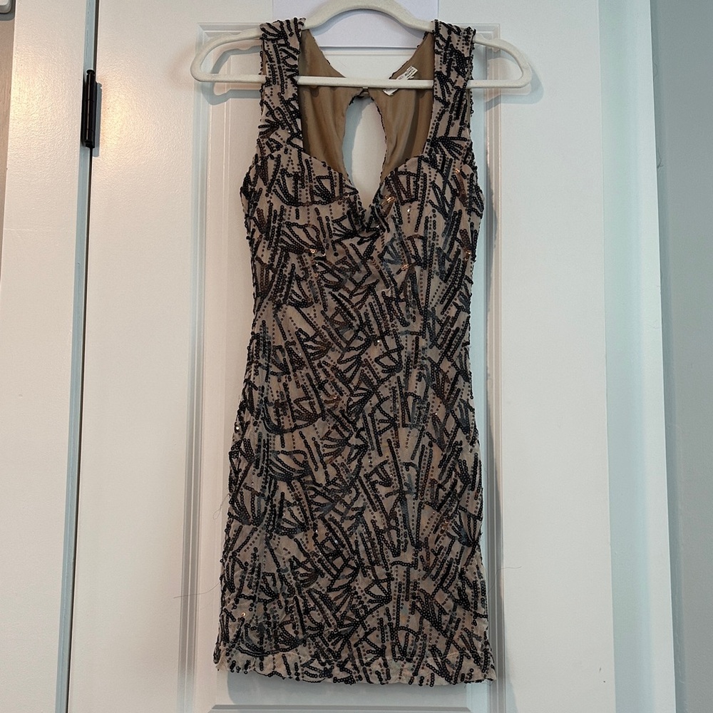 a'gaci Black and Tan Mini Dress